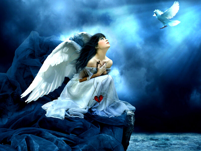 Angel with Broken Heart — Blue, Dramatic, Night
