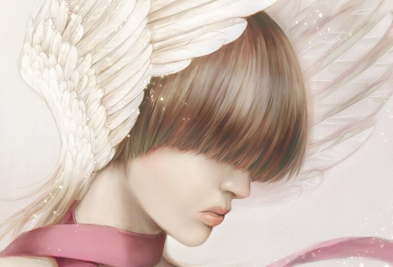 Angel with Brown Hair — White, Serene
