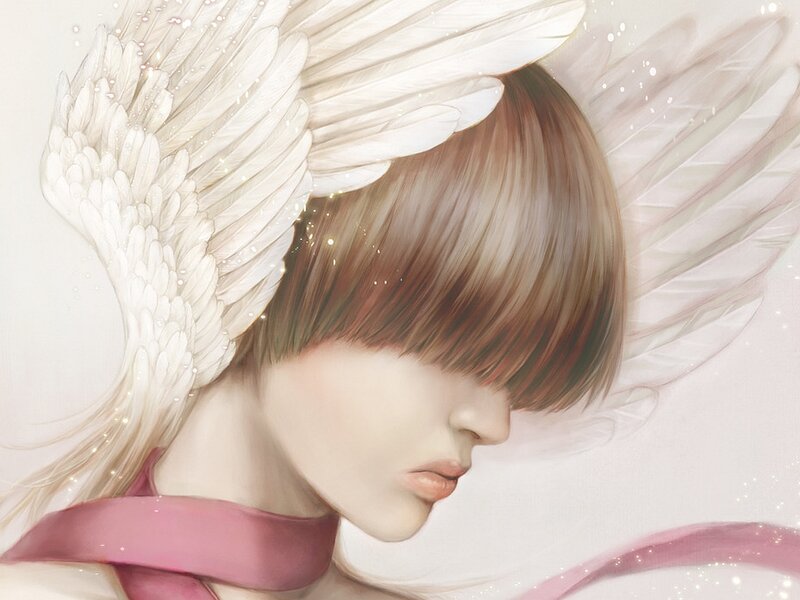 Angel with Brown Hair — White
