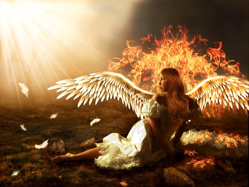 Angel with Burning Wings — White