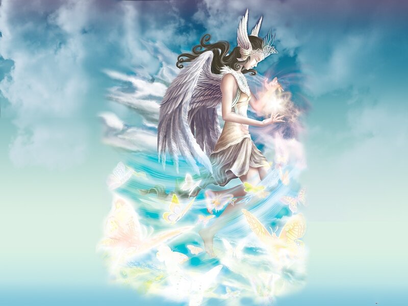 Angel with butterflies in sky