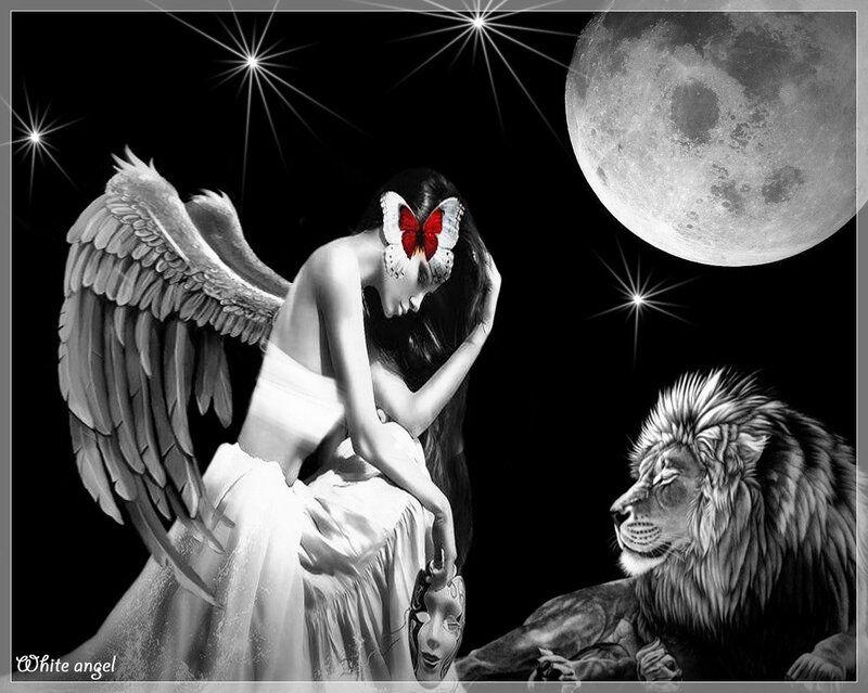 Angel with Butterfly — Black, Dramatic