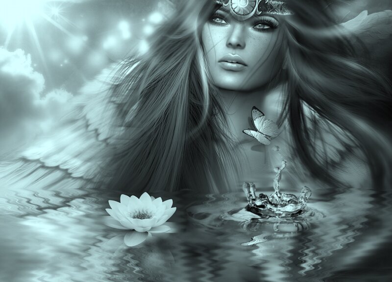 Angel with Butterfly — Gray, Serene