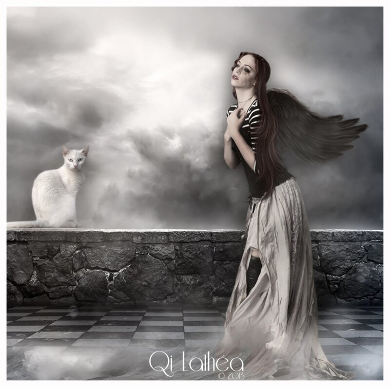 Angel with Cat — Gray