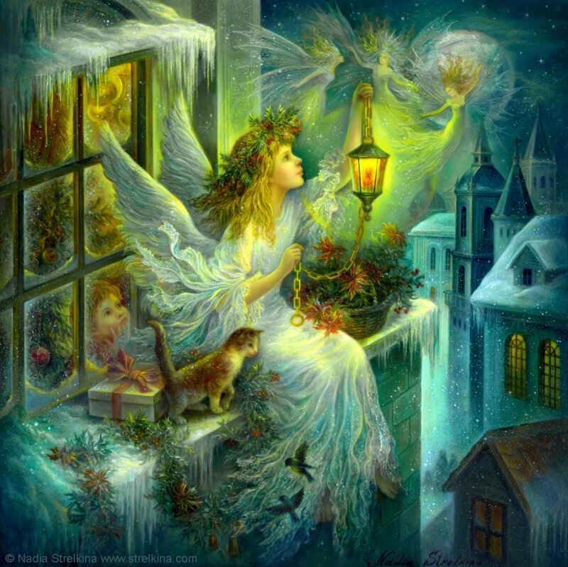 Angel with Cat on Windowsill — White