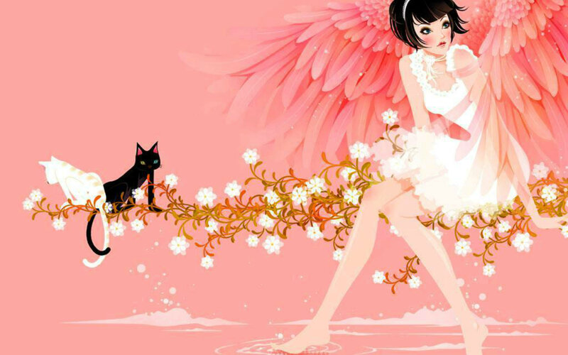 Angel with Cats — Pink, Serene