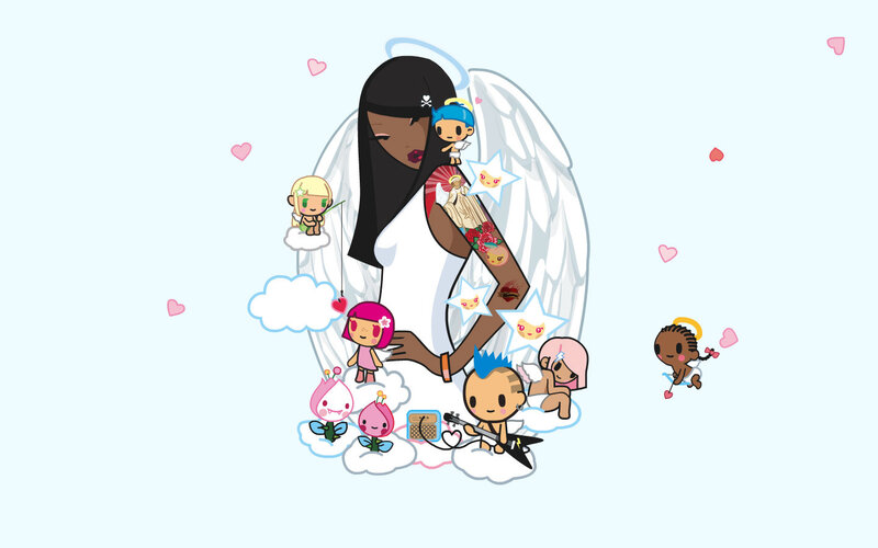 Angel with cherubs and characters