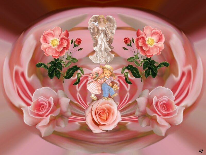 Angel with children and roses