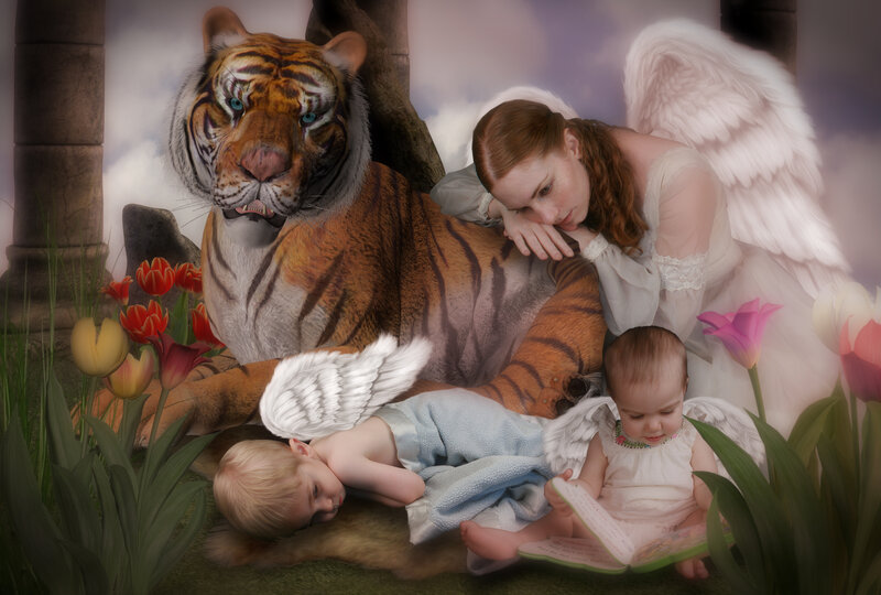 Angel with Children and Tiger