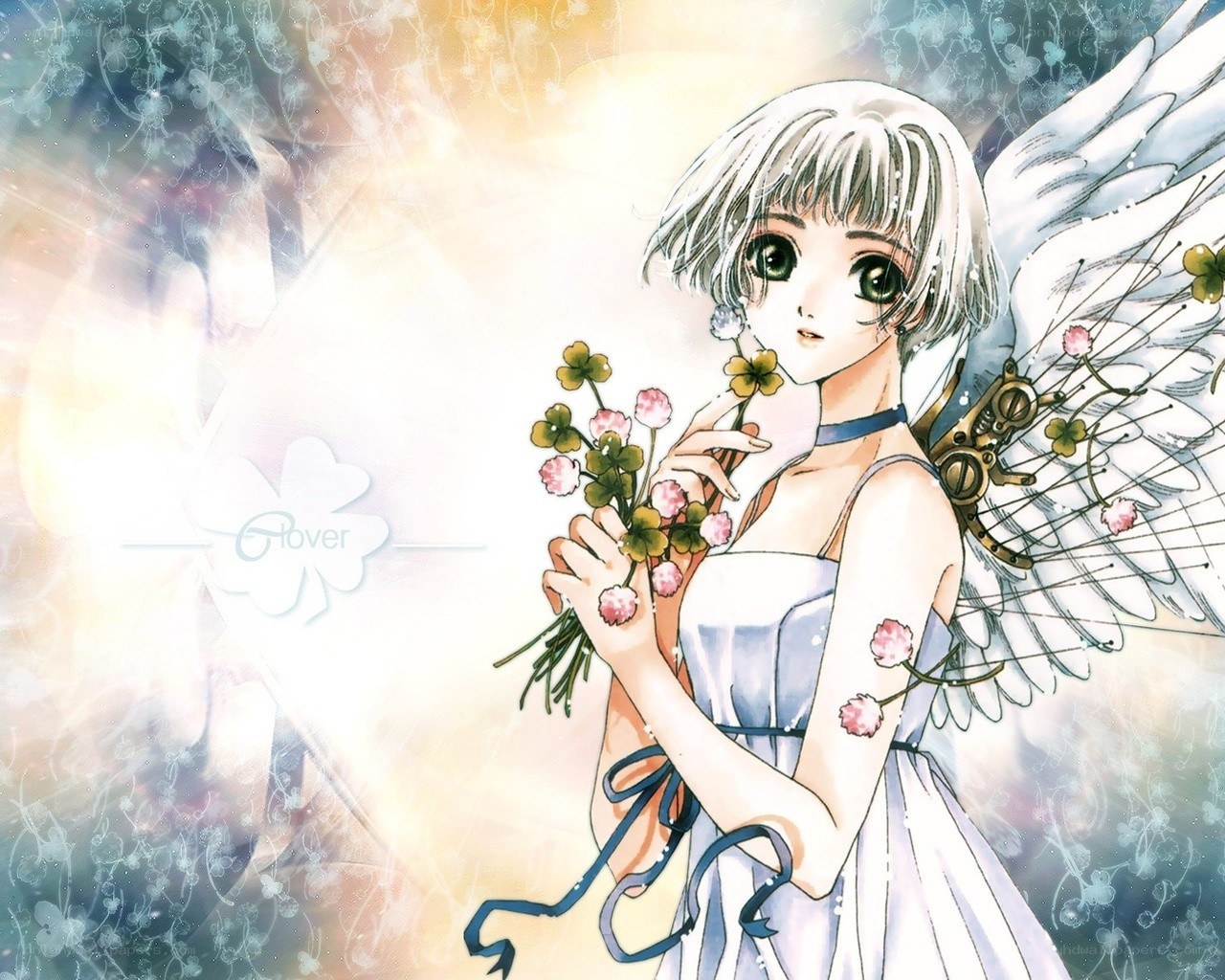Angel with clover flowers