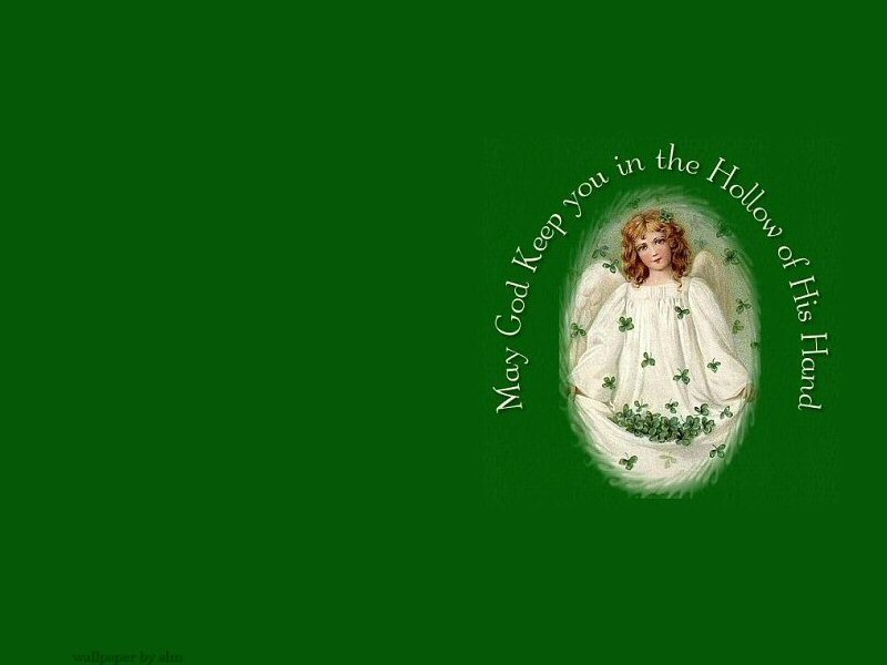 Angel with clovers on green