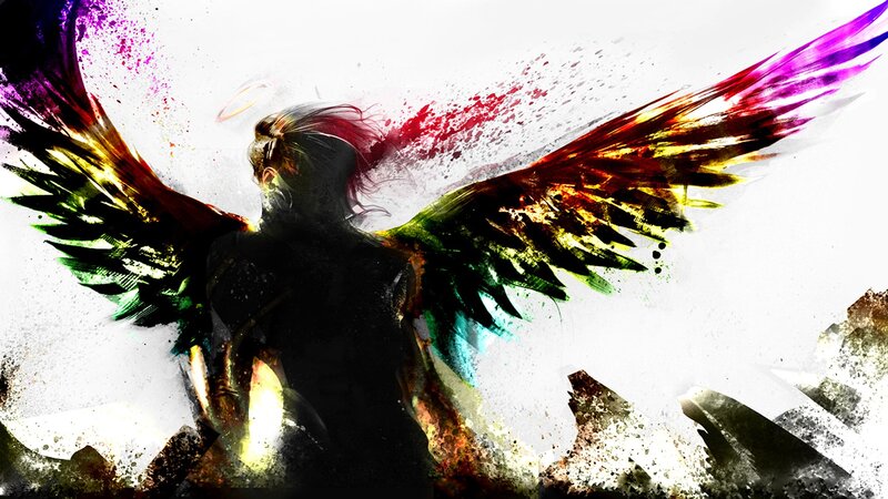 Angel with Colorful Wings — White