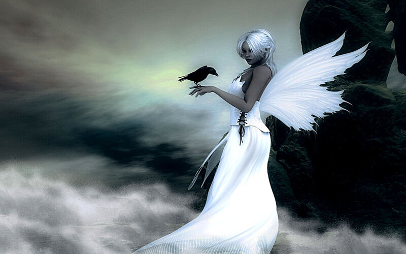 angel with crow on hand