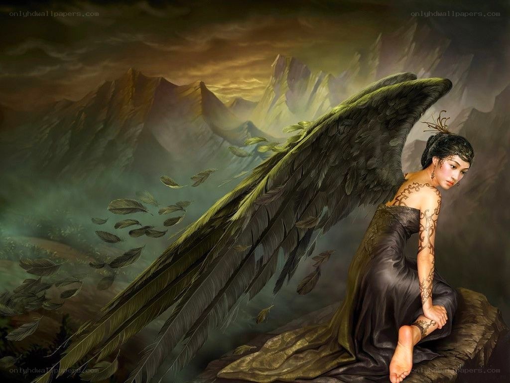 Angel with dark wings