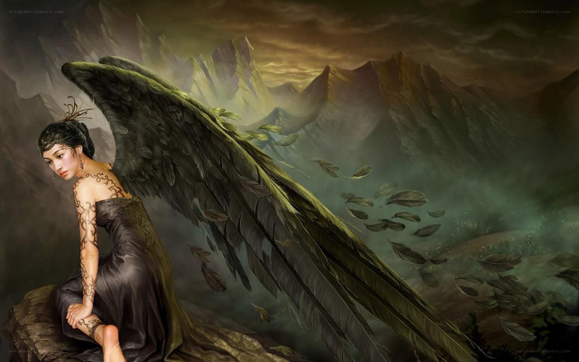Angel with dark wings
