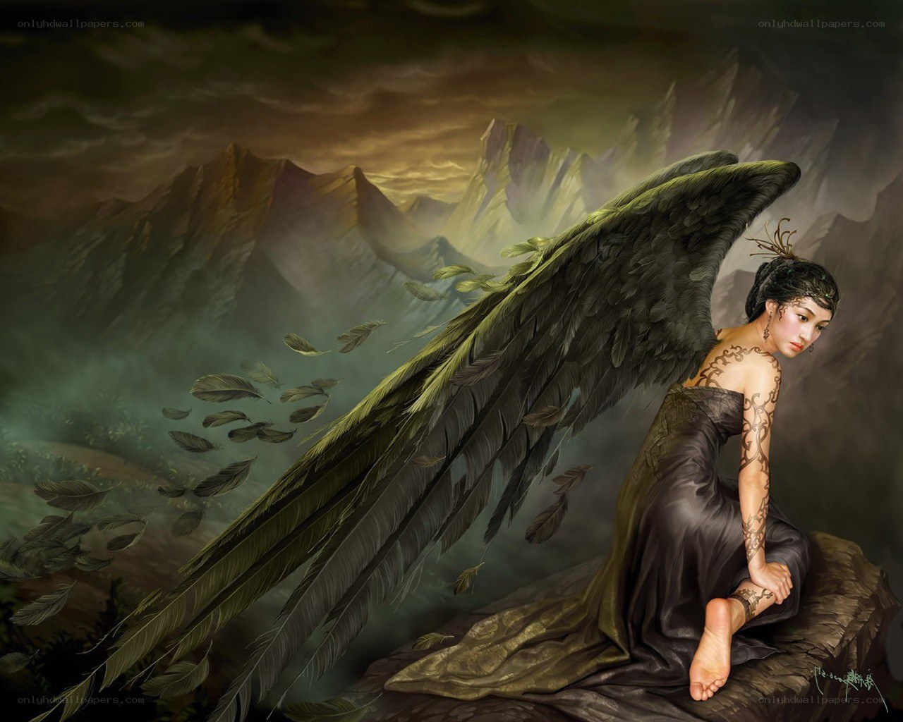 Angel with dark wings