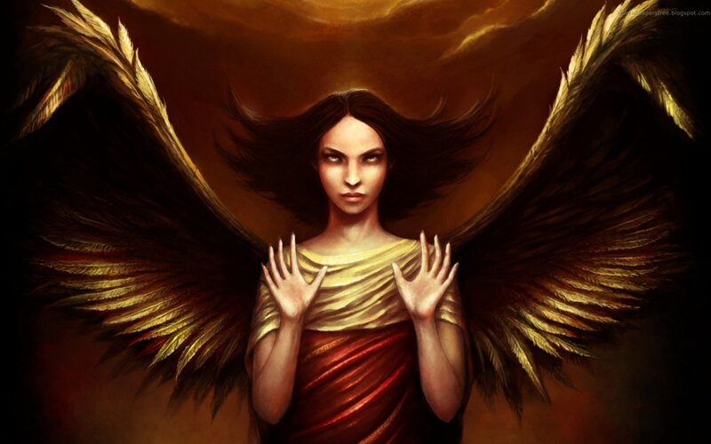Angel with Dark Wings — Brown, Dramatic, Digital Art