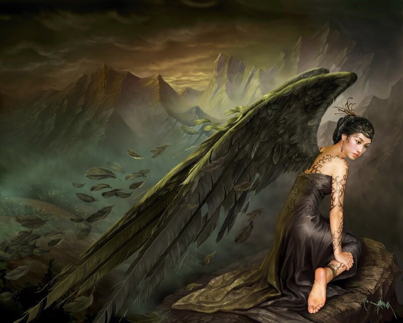 Angel with Dark Wings — Dark Green