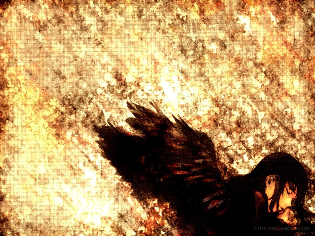 angel with dark wings in fire