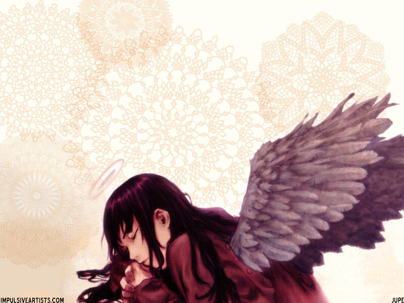 Angel with Dark Wings — Purple, Serene, Digital Art