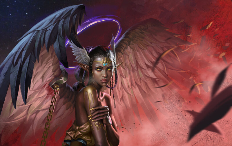 Angel with Dark Wings — Red, Dramatic