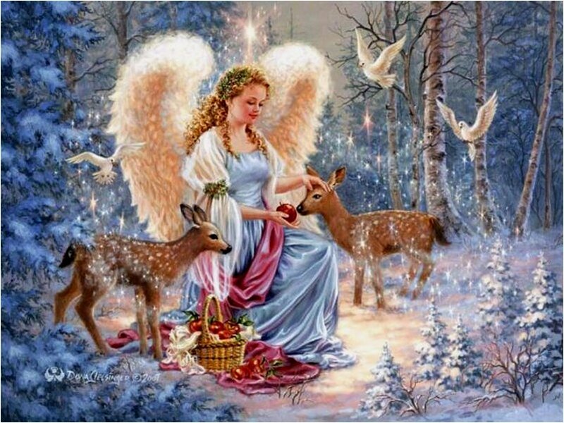 Angel with Deer in Forest
