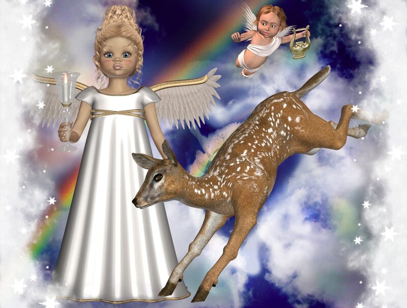 Angel with Deer — White, Serene, 3d Render