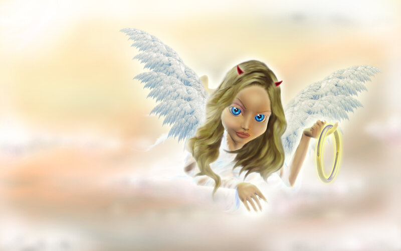 Angel with Devil Horns — White