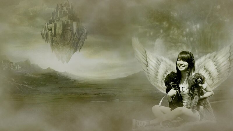 angel with dogs and floating castle