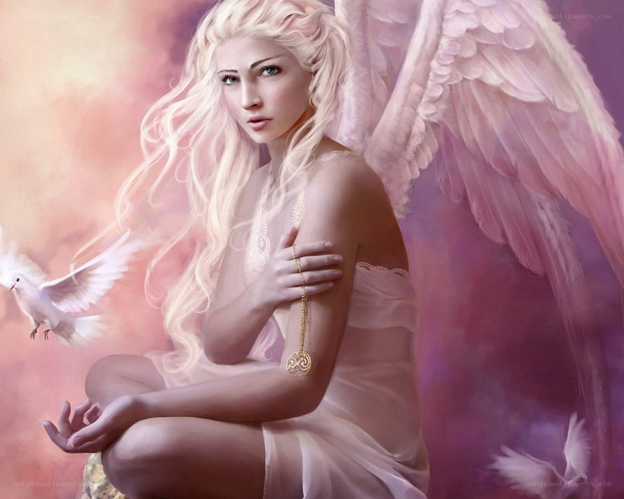 angel with dove and wings