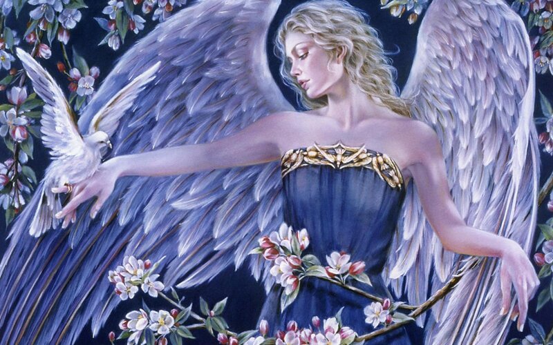 Angel with Dove — Blue, Serene, Night