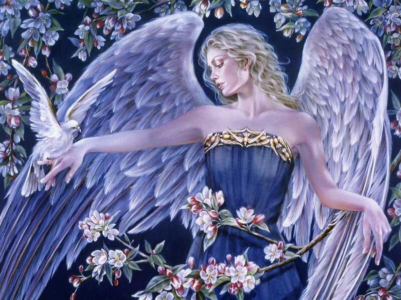 Angel with Dove — Blue, Serene, Spring, Illustration
