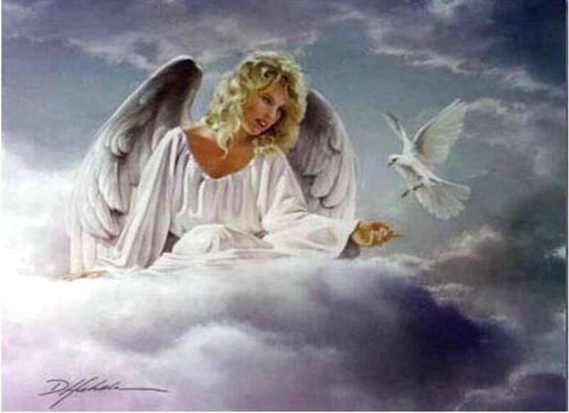 Angel with dove on cloud