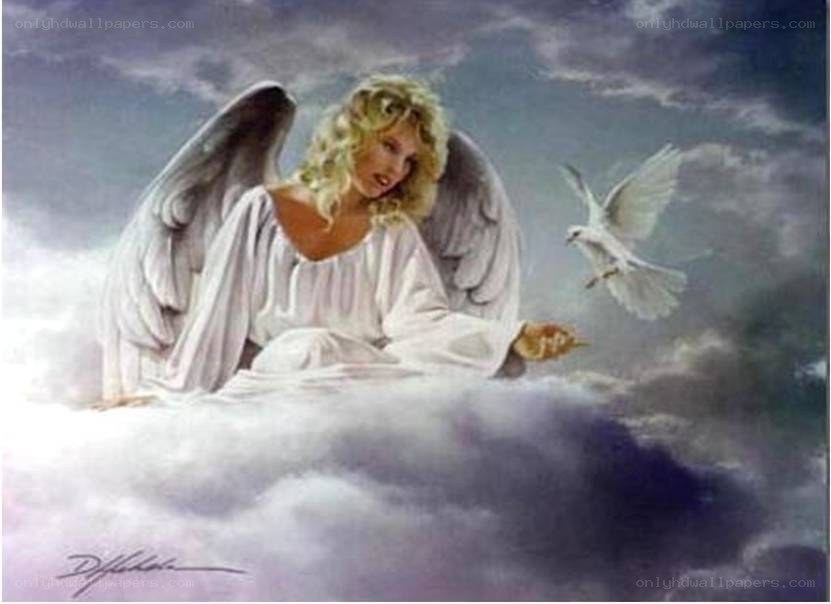 Angel with dove on cloud