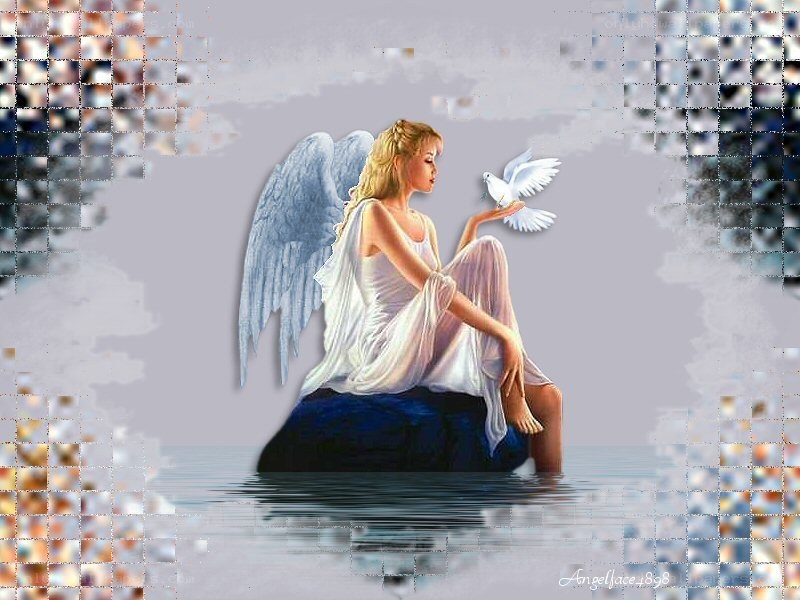 angel with dove on rock
