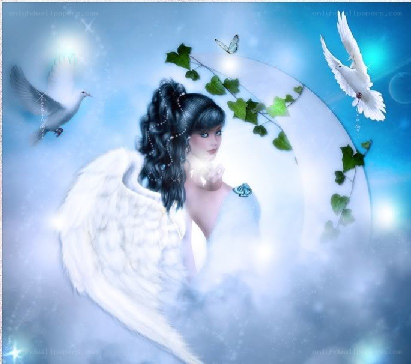 Angel with doves and moon