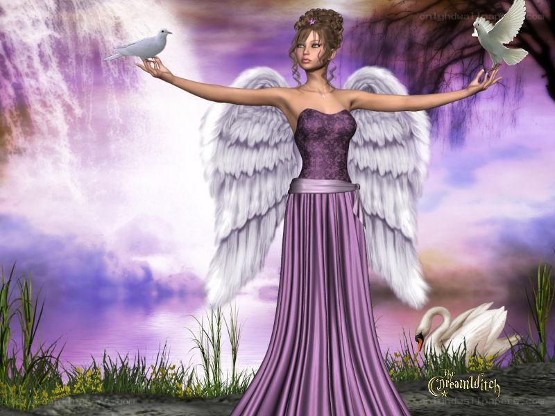 angel with doves and swan