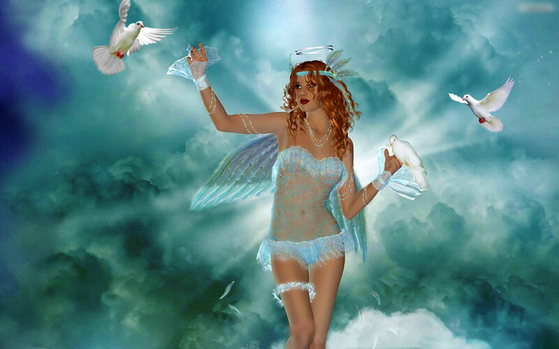 Angel with Doves — Blue, Serene