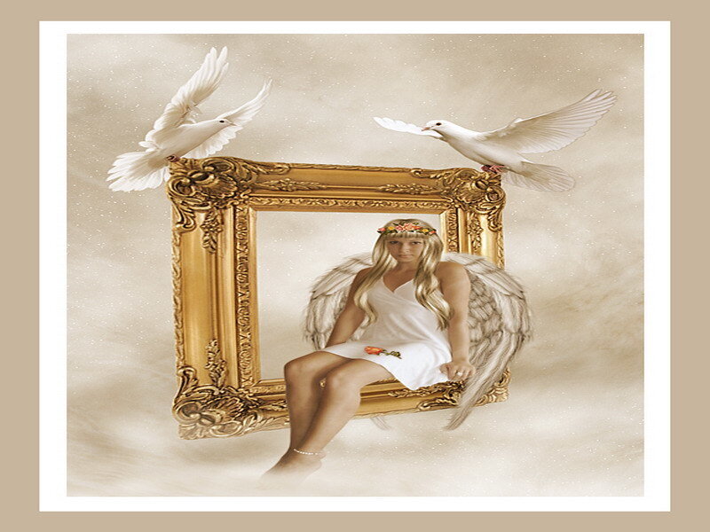angel with doves in golden frame