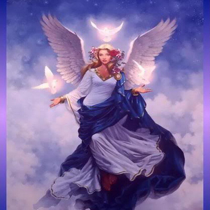 angel with doves in sky