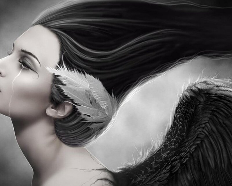 angel with feather and tears