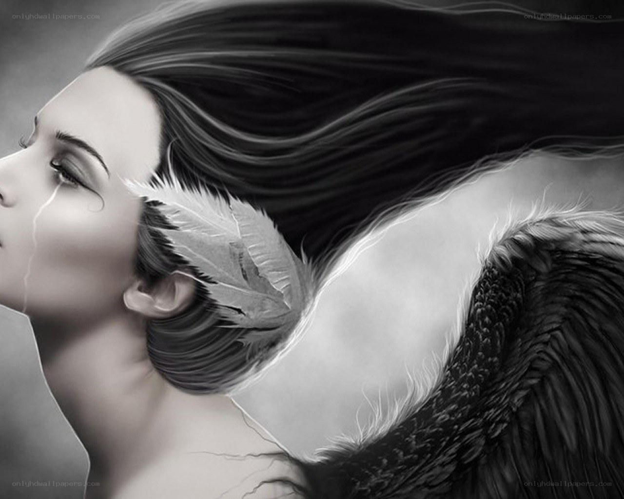 angel with feather and tears