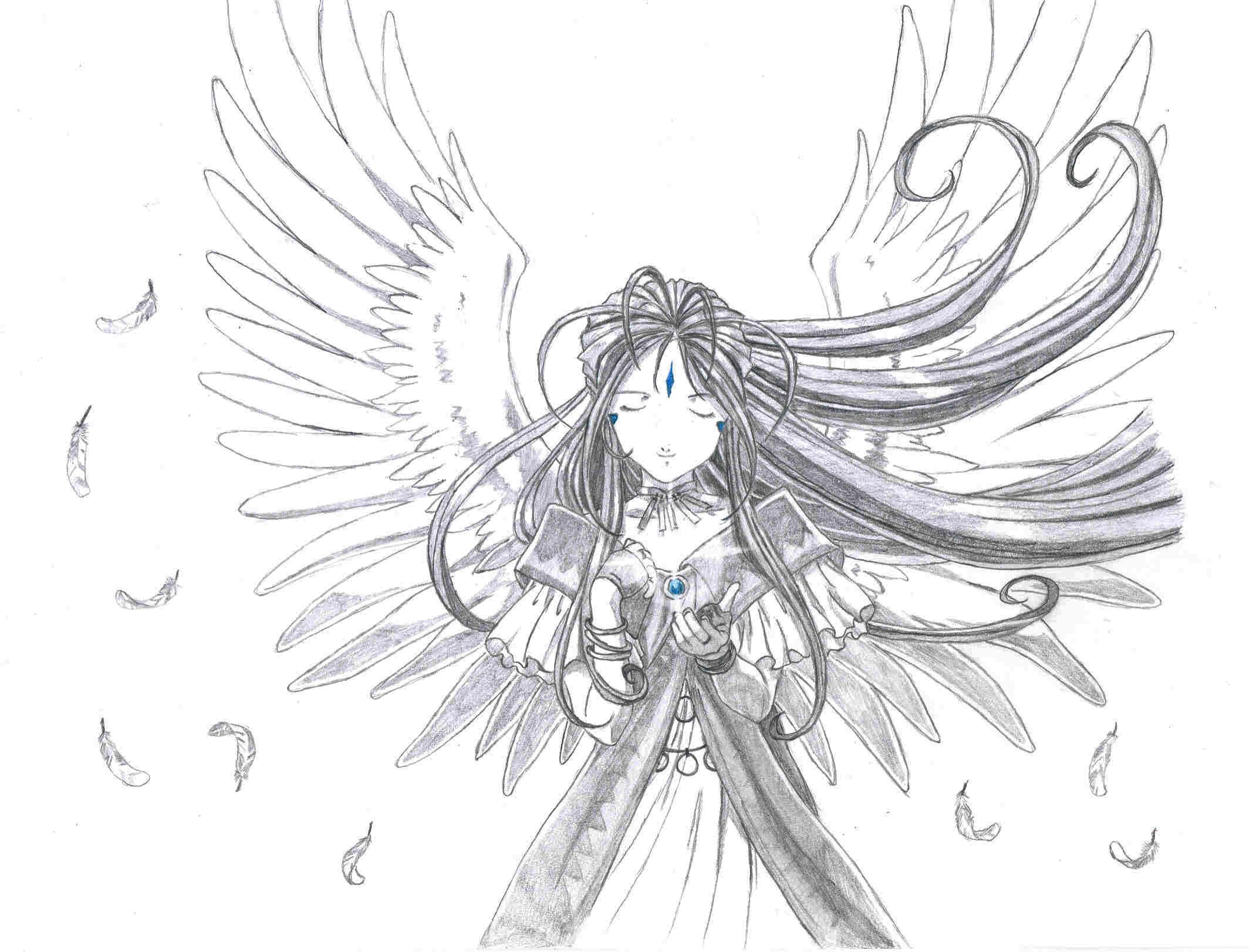angel with feathered wings