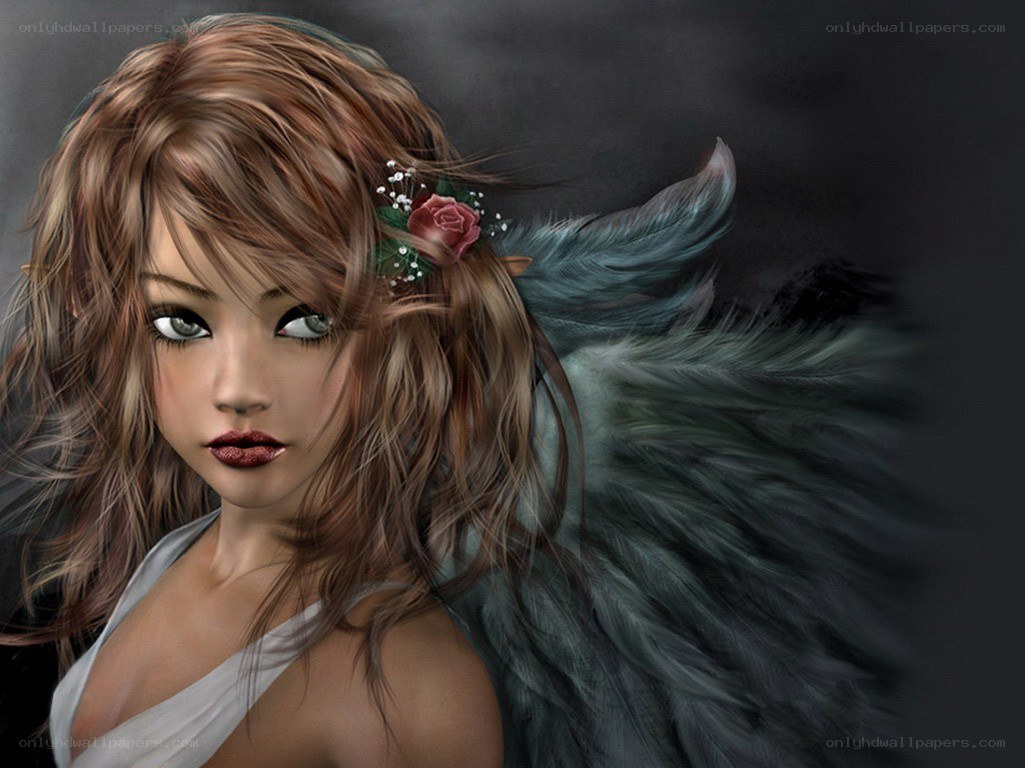 angel with feathered wings