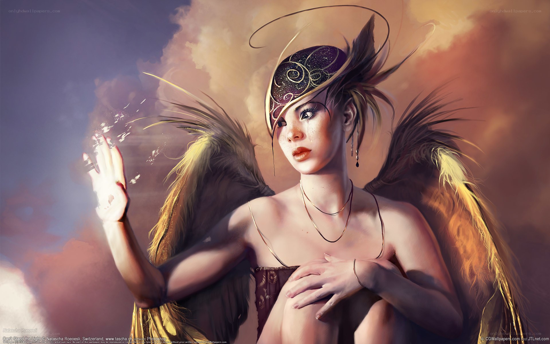angel with feathered wings