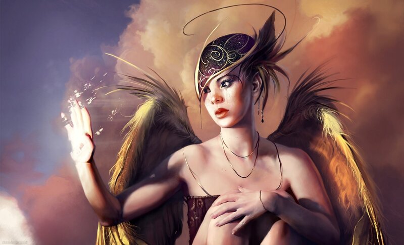 angel with feathered wings