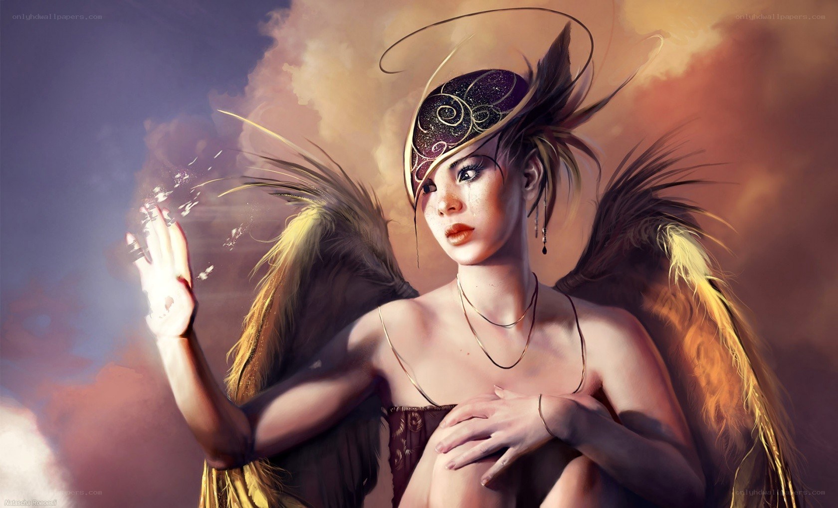 angel with feathered wings