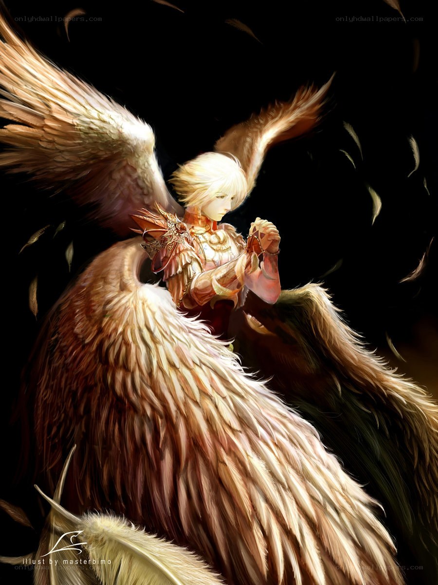 angel with feathered wings