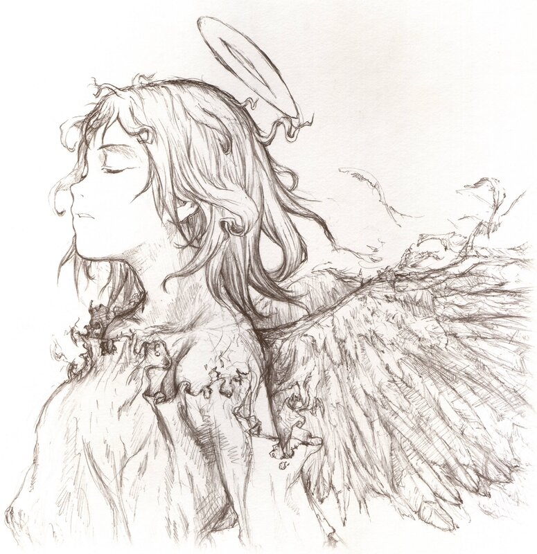 angel with feathered wings