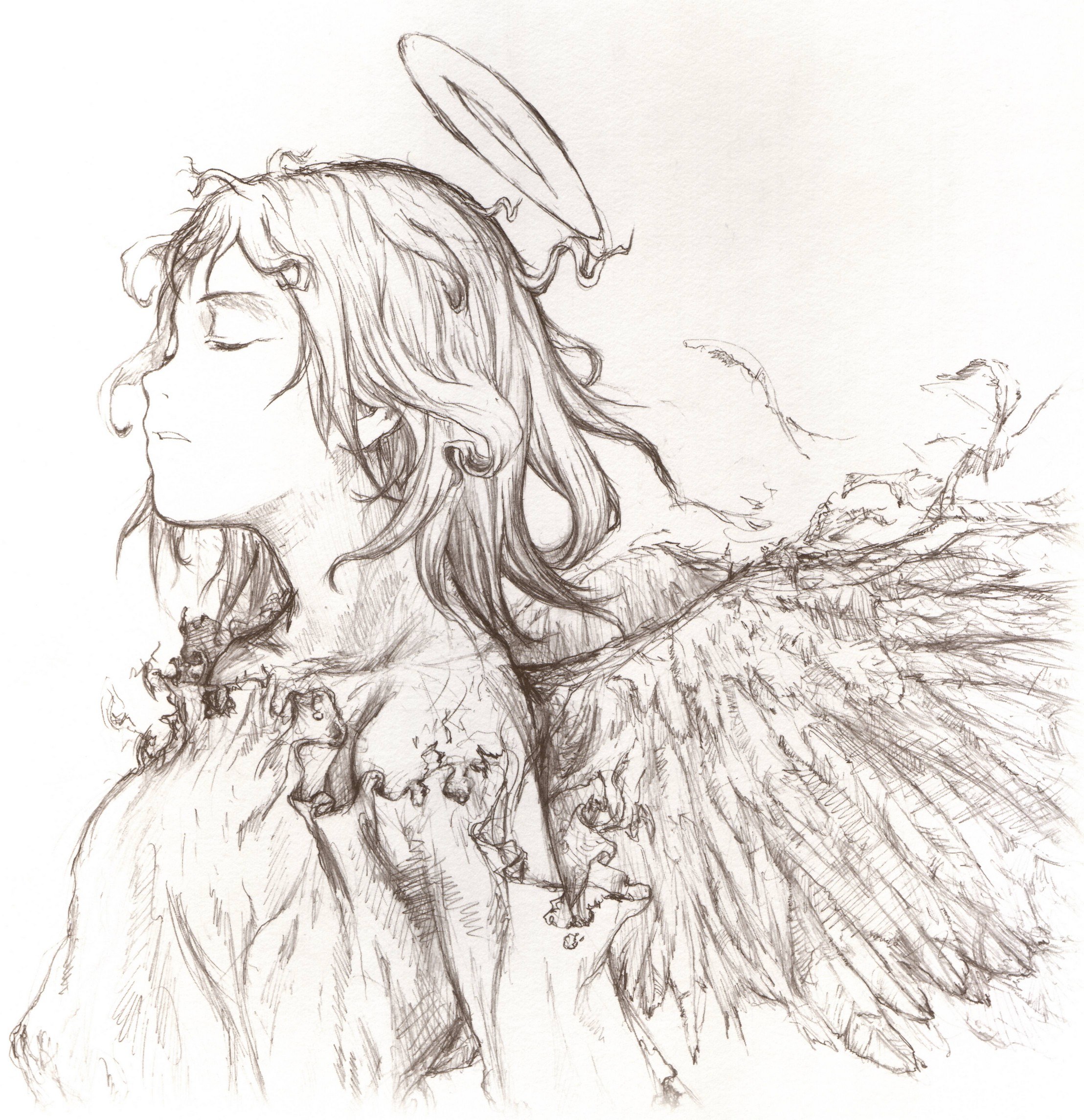 angel with feathered wings